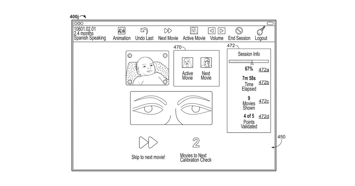 Patent drawing for Systems and methods for assessing infant and child development via eye tracking