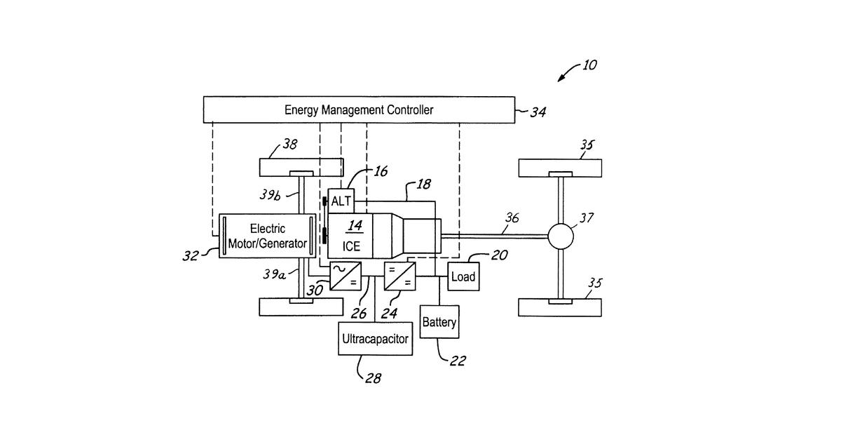 Patent drawing for Stabilized electric distribution system for use with a vehicle having electric assist