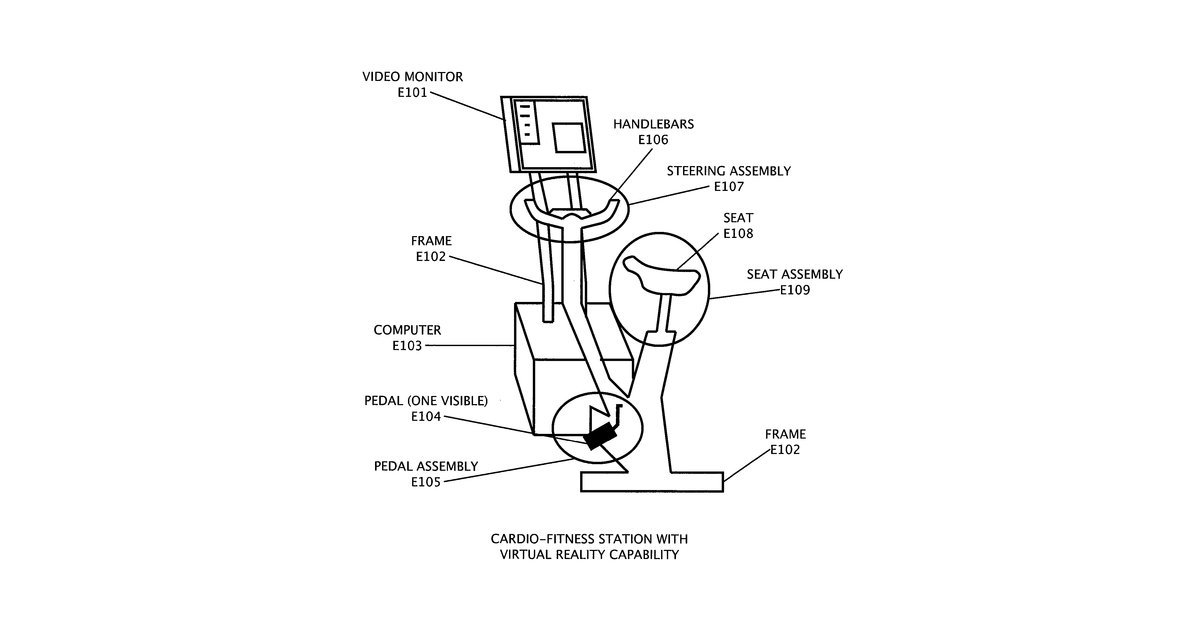 Patent drawing for Cardio-fitness station with virtual-reality capability