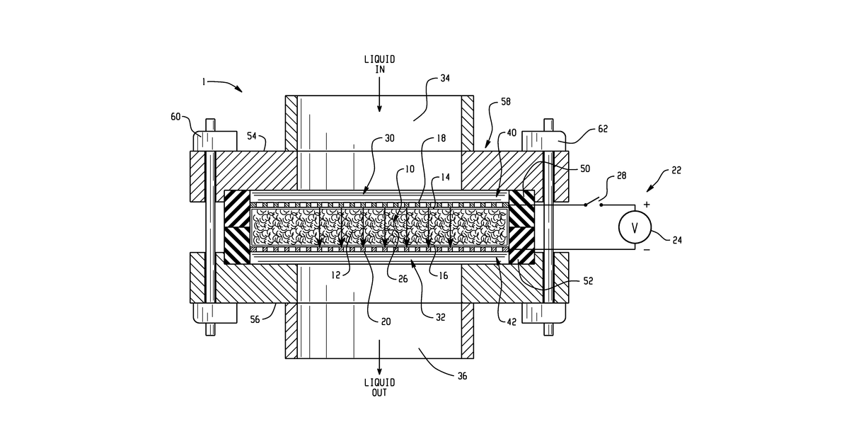 Patent drawing for Flexible Solid-State Pump Constructed of Surface-Modified Glass Fiber Filters and Metal Mesh Electrodes