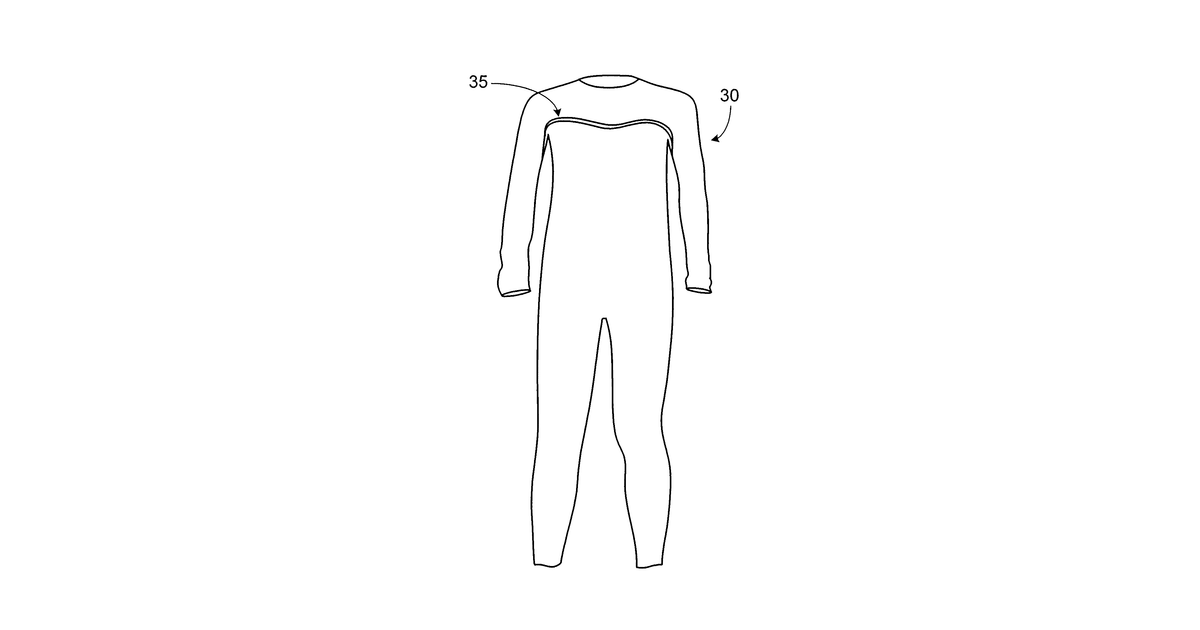 Patent drawing for Training and recovery clothing and related methods