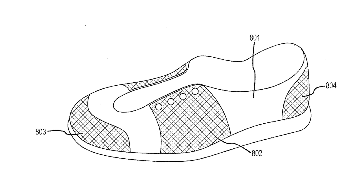 Patent drawing for Seamless upper for footwear and method for making the same