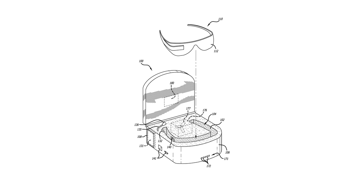 Patent drawing for Chargeable, portable storage case for optical and other wearable computing devices