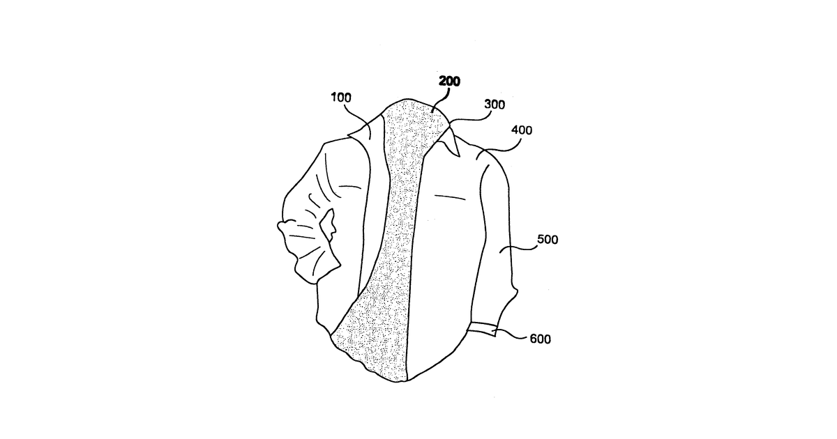 Patent drawing for Lightweight, breathable, waterproof, soft shell composite apparel and technical alpine apparel