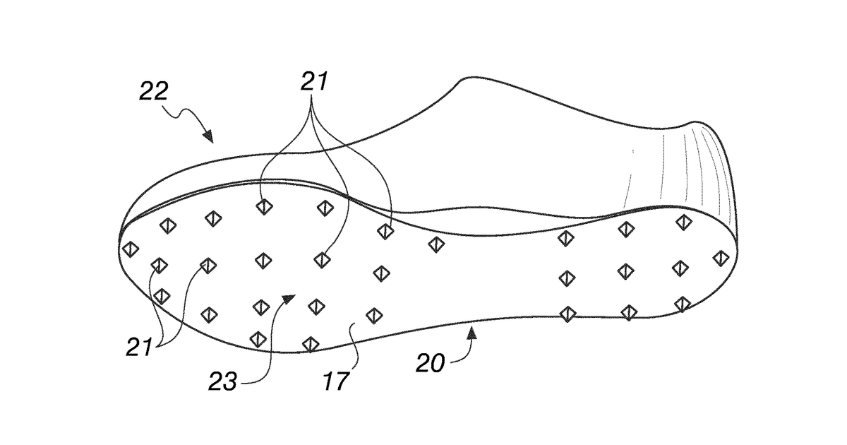 Patent drawing for Method for providing parts of waterproof and breathable shoes, parts of waterproof and breathable shoes provided with the method, and waterproof and breathable soles provided with the shoe parts