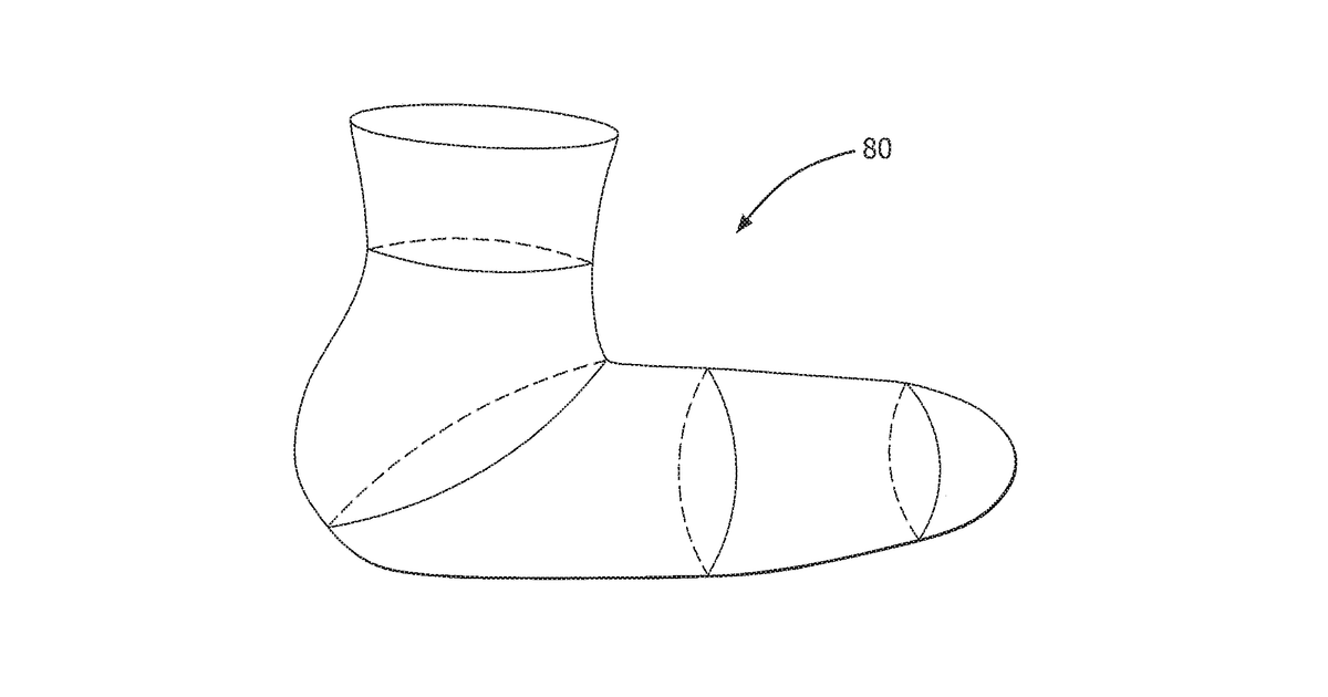 Patent drawing for Conformable booties, shoe inserts, and footwear assemblies made therewith, and waterproof breathable socks