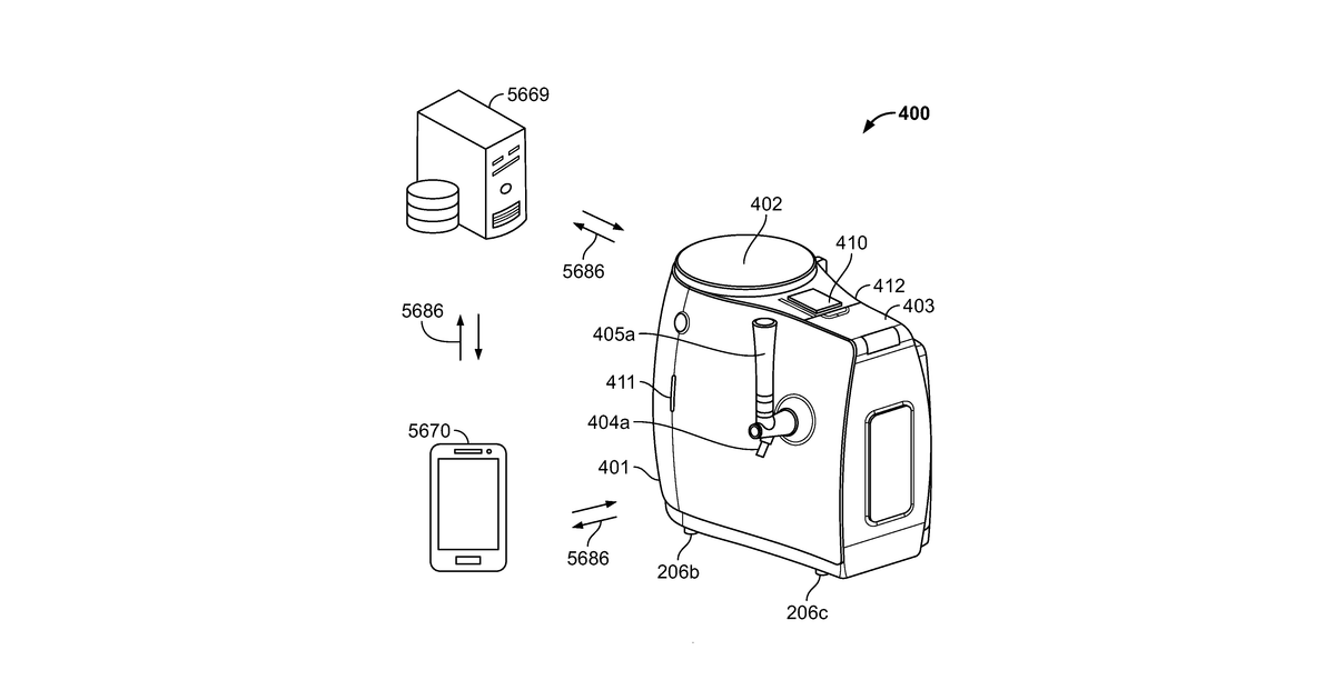 Patent drawing for Systems, devices and methods for fermenting beverages