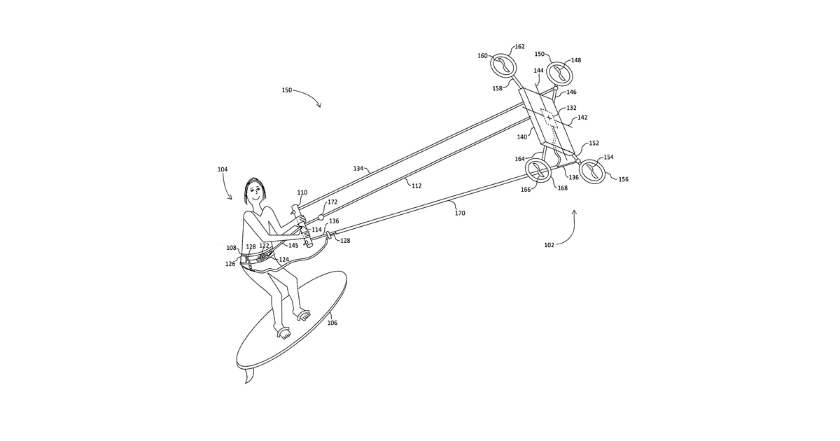 Patent drawing for Droneboarding System With Mechanical Flight Control