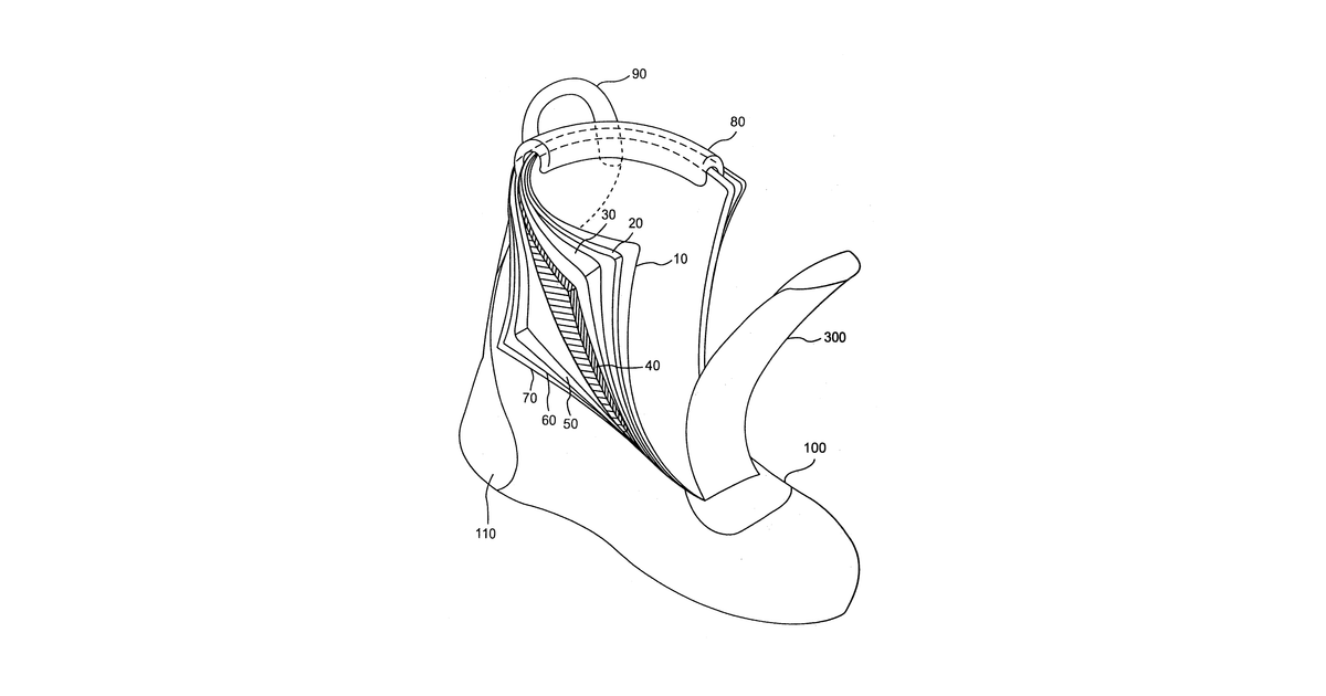 Patent drawing for Running shoes, hiking shoes and boots, snowboard boots, alpine boots, hiking boots, and the like, having waterproof/breathable moisture transfer characteristics