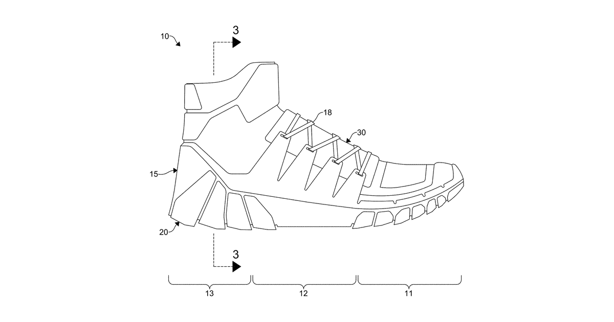 Patent drawing for Footwear article including circular knit structures