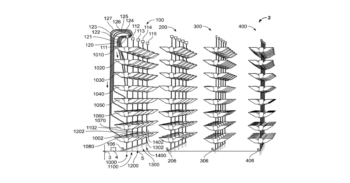 Patent drawing for Vertically Mounted Cropping And Irrigation System