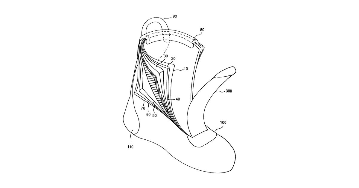 Patent drawing for Soft shell boots and waterproof/breathable moisture transfer composites and liner for in-line skates, ice-skates, hockey skates, snowboard boots, alpine boots, hiking boots and the like