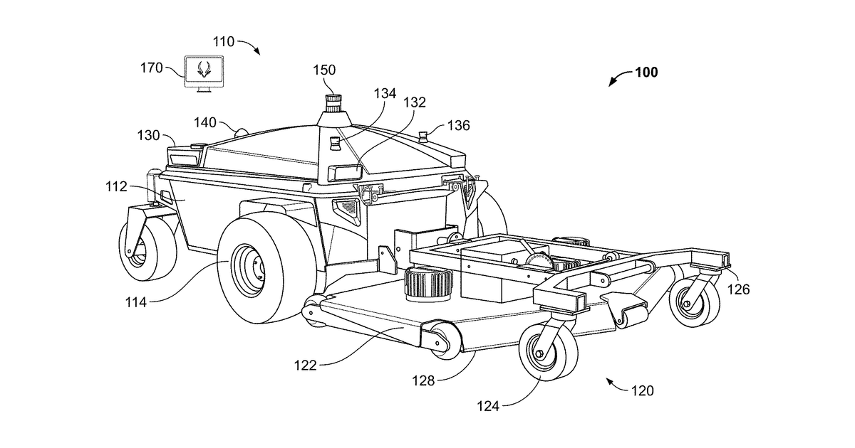 Patent drawing for Autonomous electric mower system and related methods