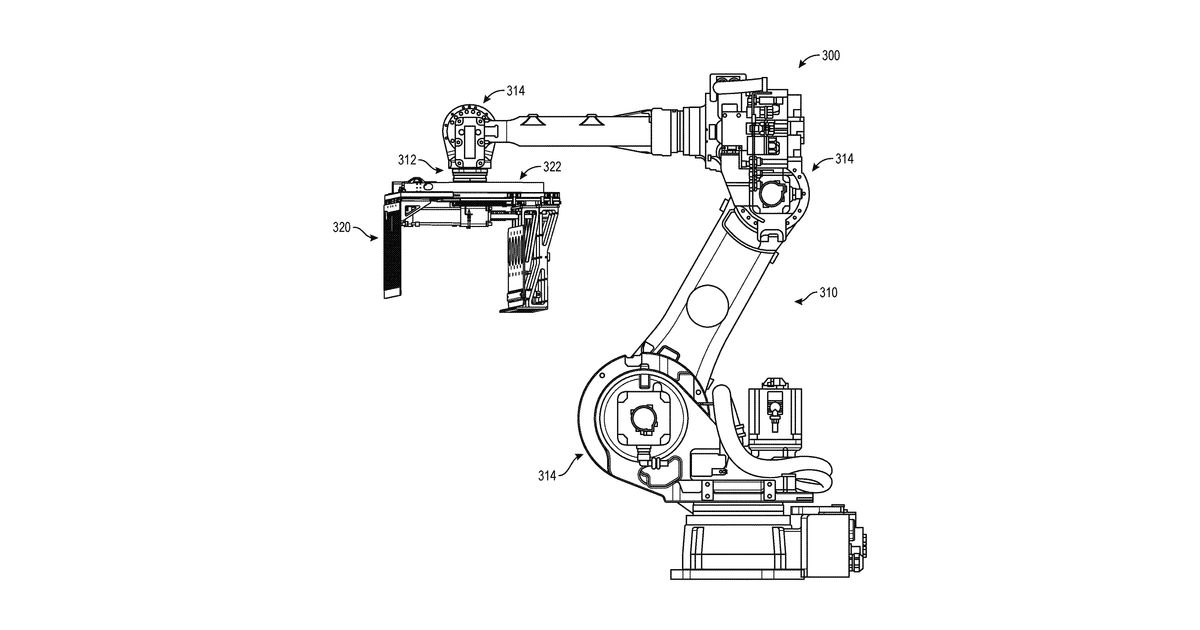 Patent drawing for Robotic systems with object handling mechanism and associated systems and methods