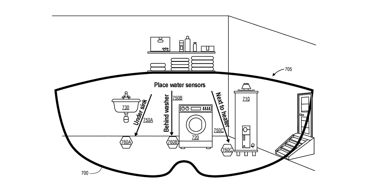 Patent drawing for Using augmented reality to visualize optimal water sensor placement