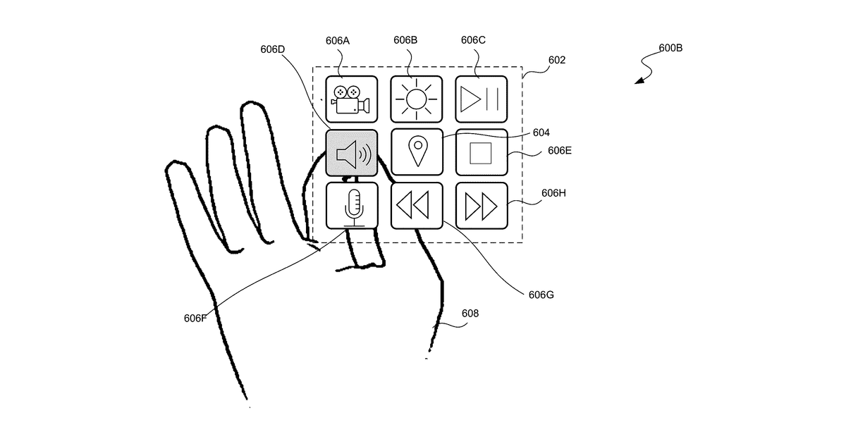 Patent drawing for Gesture-Engaged Virtual Menu for Controlling Actions on an Artificial Reality Device