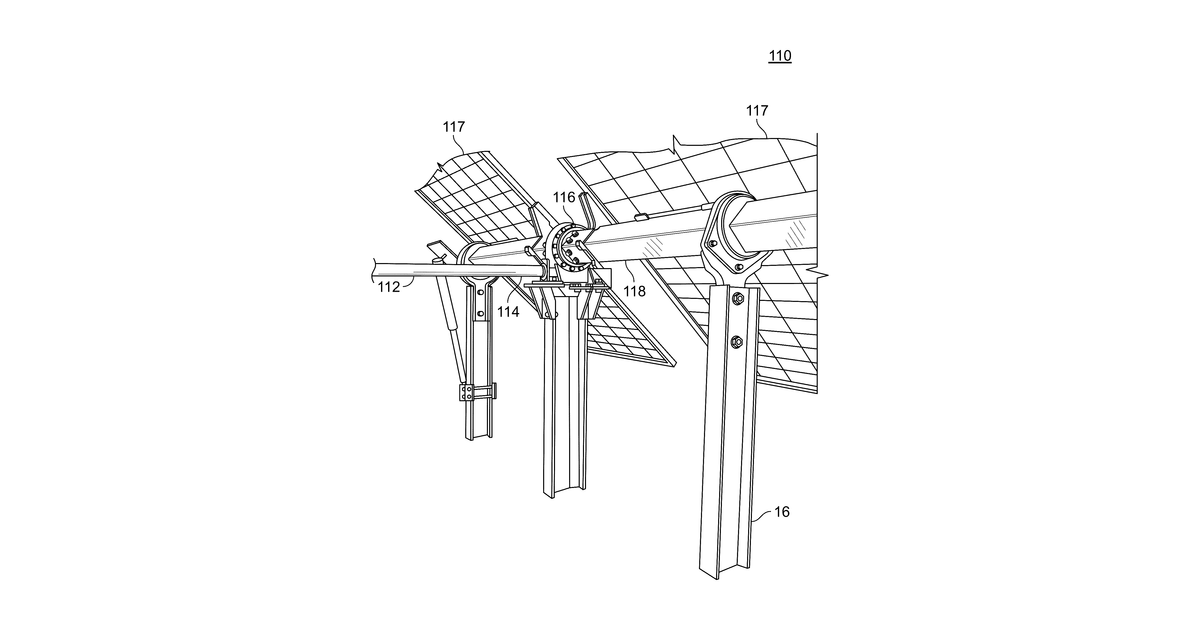 Patent drawing for Solar tracking system with a mechanical drive mechanism using a flexible transmission shaft