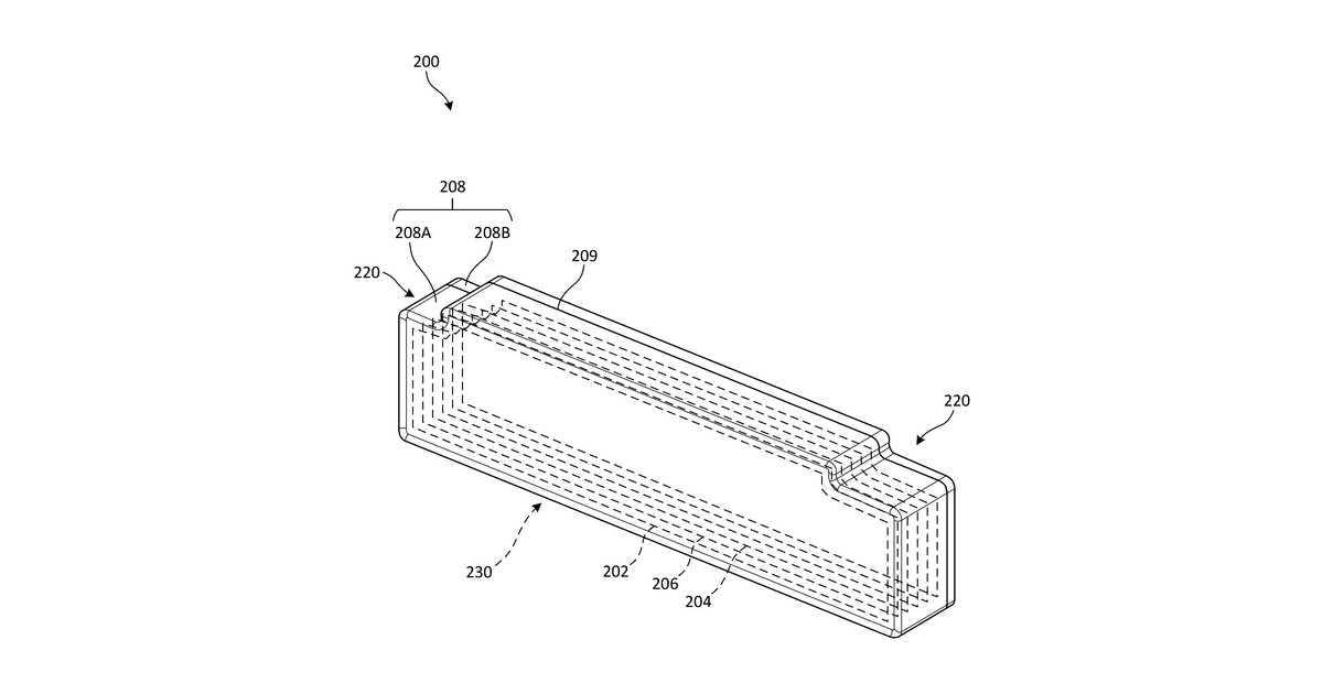 Patent drawing for Shaped batteries and wearable devices including shaped batteries