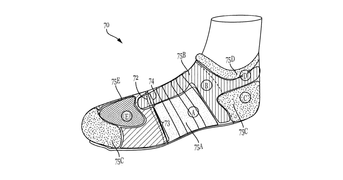 Patent drawing for Circular knit shoe upper