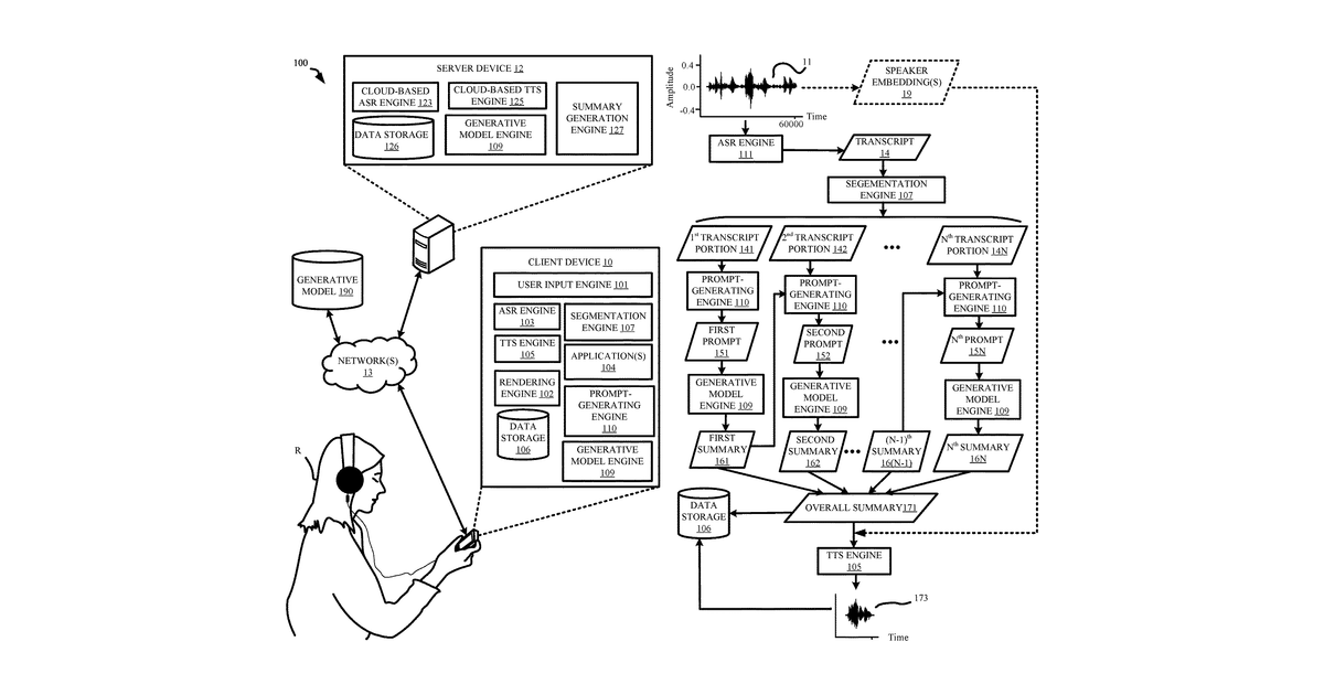Patent drawing for Utilizing generative model in generating summary of long-form content