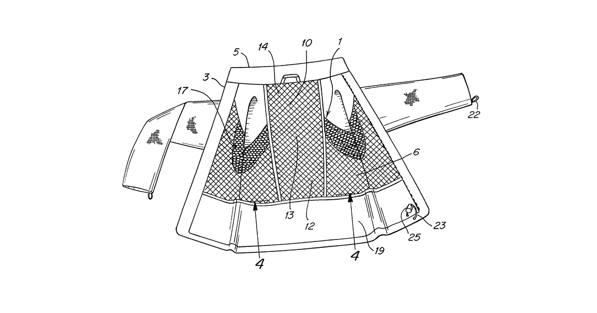 Patent drawing for Garment lining system characterized by localized performance properties