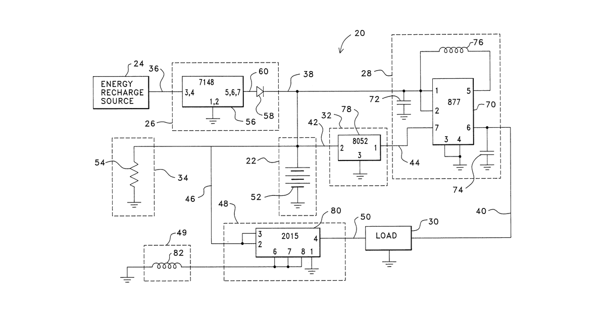 Patent drawing for Apparatus and method for initial charging, self-starting, and operation of a power supply with an intermittent and/or variable energy source and a rechargeable energy storage device