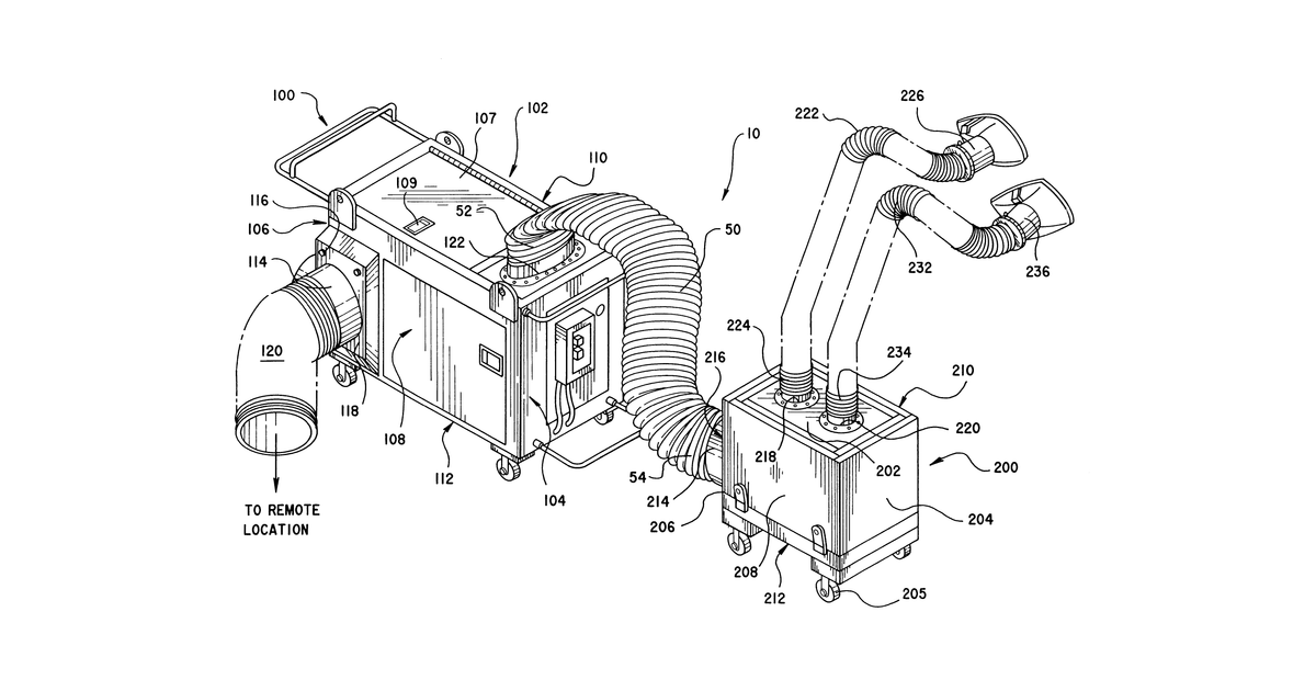 Patent drawing for Portable airborne contamination control system including a main and remote unit