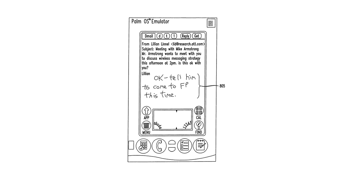 Patent drawing for Method and system for handwritten electronic messaging