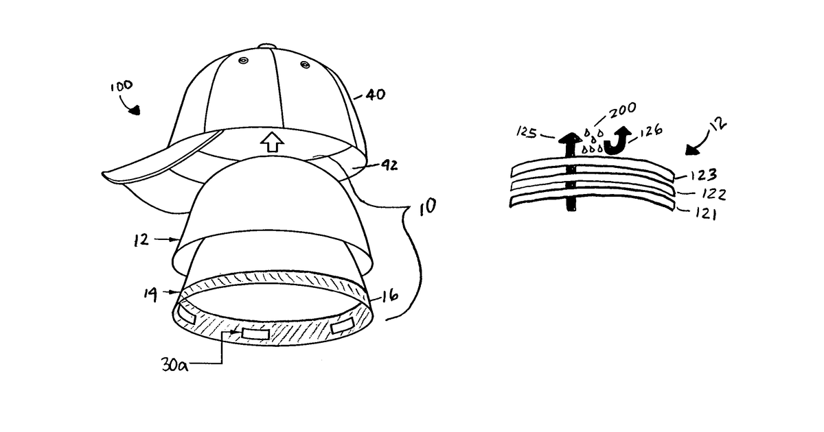 Patent drawing for Removable insulated head gear lining