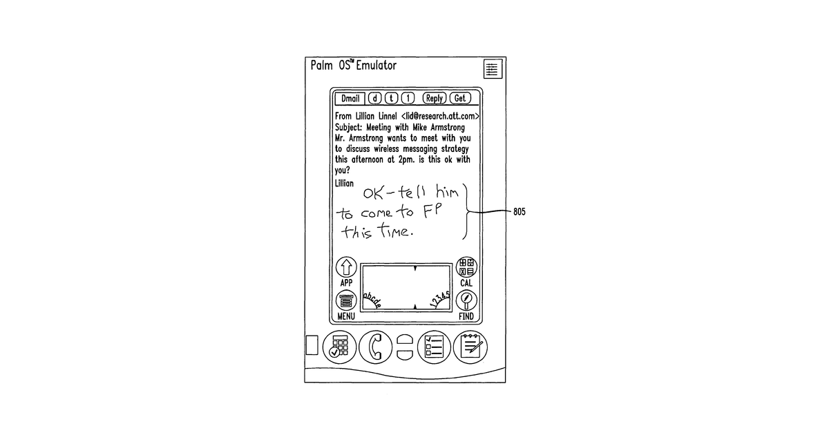 Patent drawing for Method and system for handwritten electronic messaging
