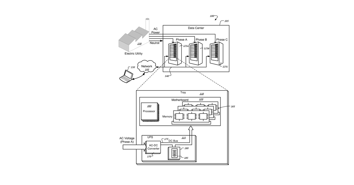 Patent drawing for Data center uninterruptible power distribution architecture