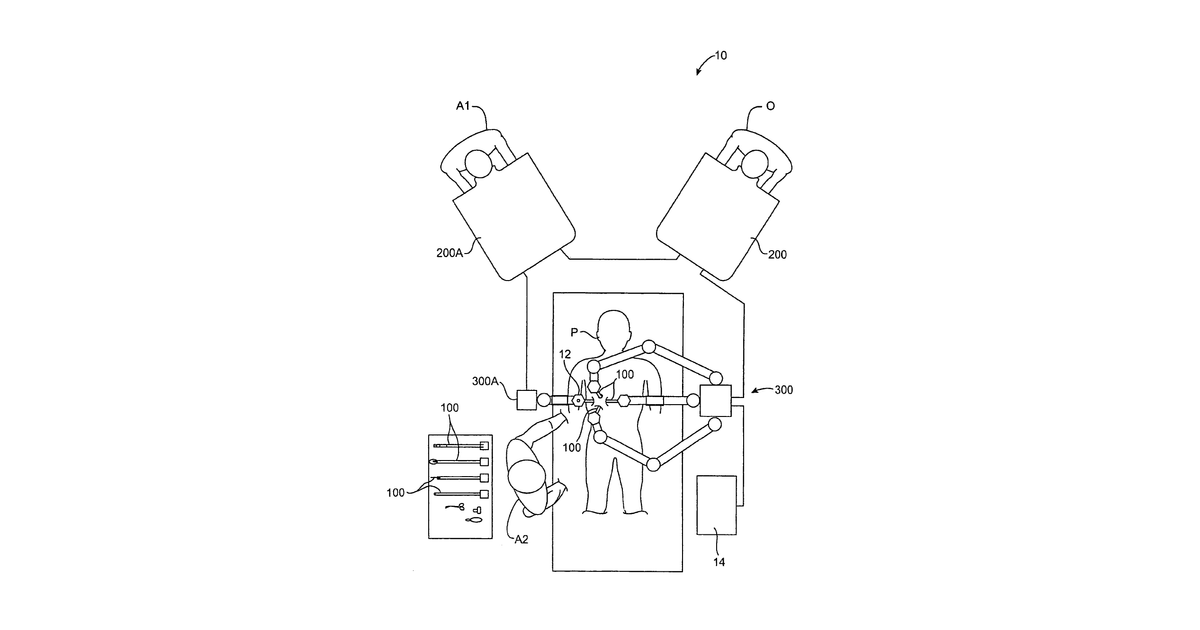 Patent drawing for Repositioning and reorientation of master/slave relationship in minimally invasive telesurgery