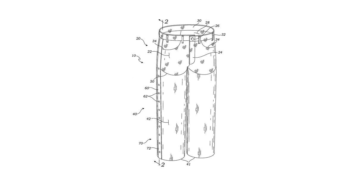 Patent drawing for Pants apparatus and method of use