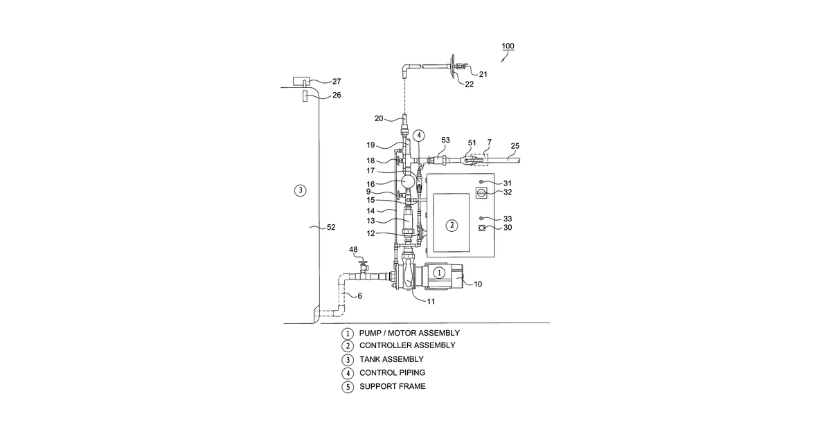 Patent drawing for Packaged residential fire sprinkler pump system