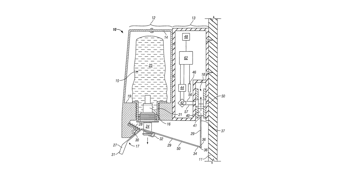 Patent drawing for Manual fluid dispenser with discharge measurement