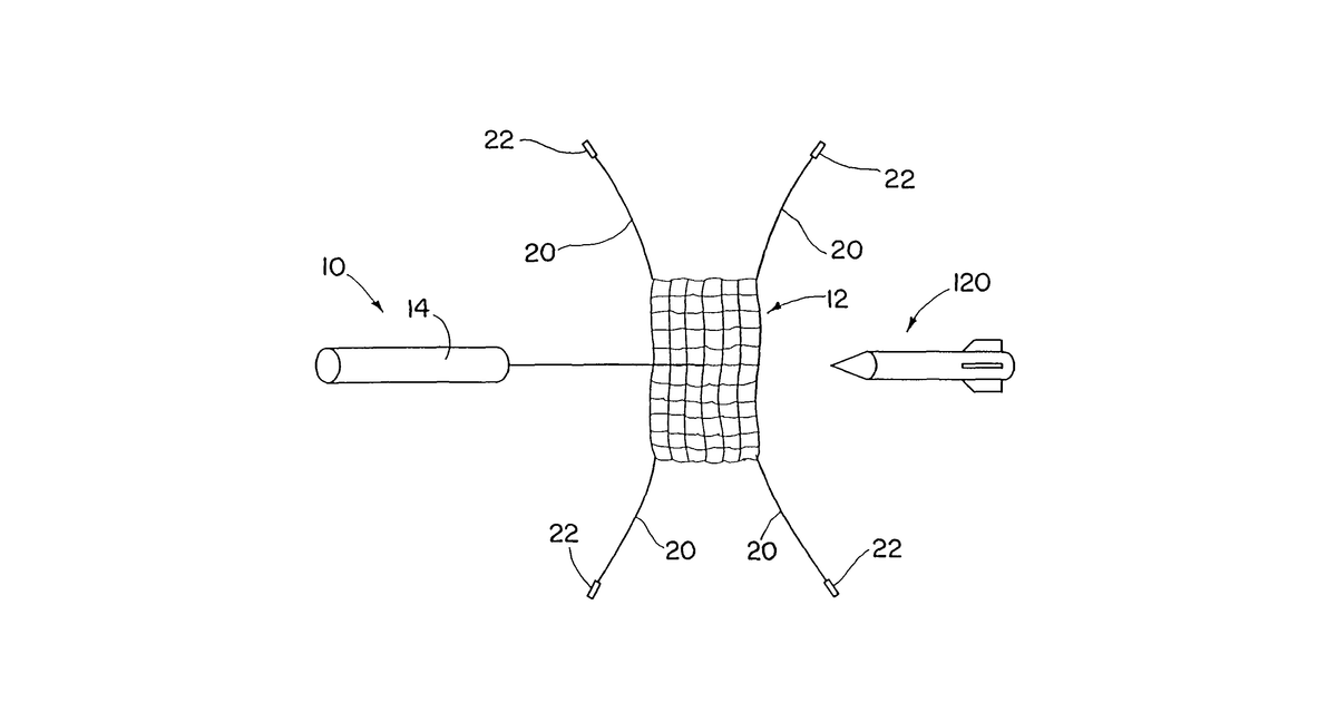 Patent drawing for Interceptor projectile with net and tether