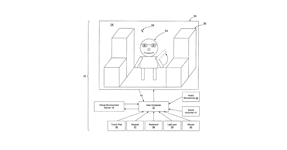 Patent drawing for Method and apparatus for enhancing control of an avatar in a three dimensional computer-generated virtual environment