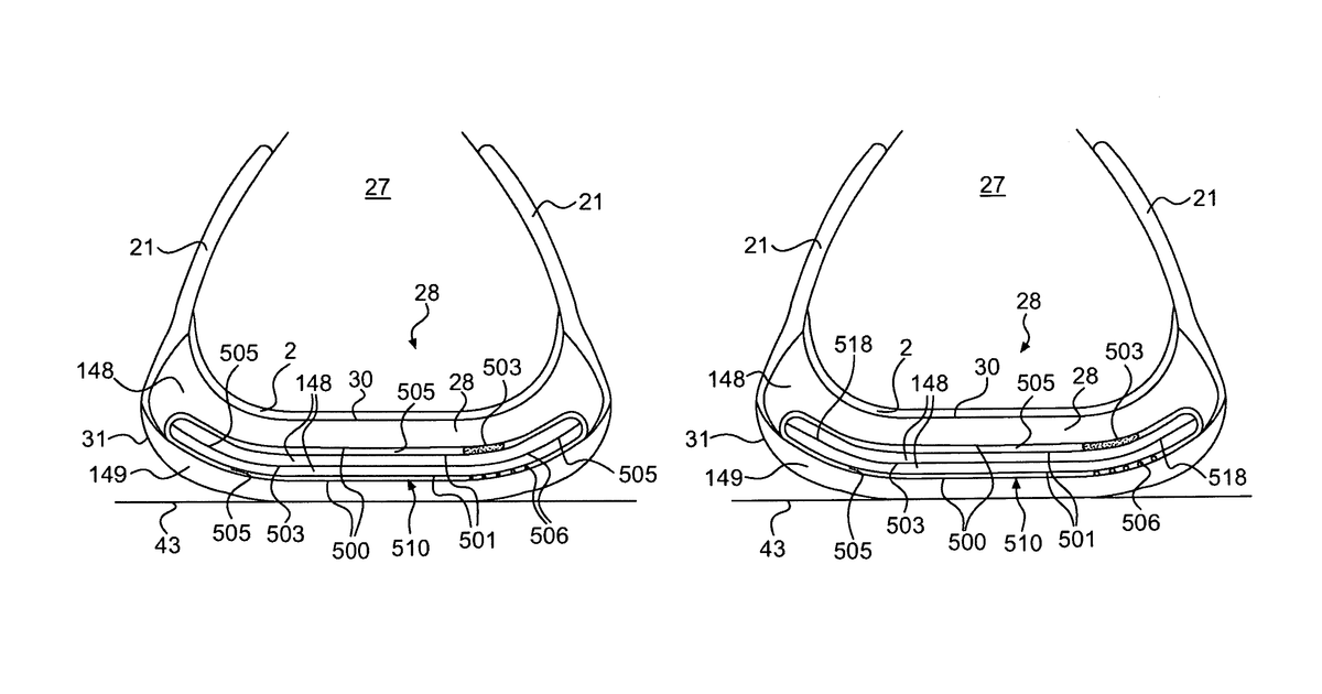 Patent drawing for Devices with internal flexibility sipes, including siped chambers for footwear