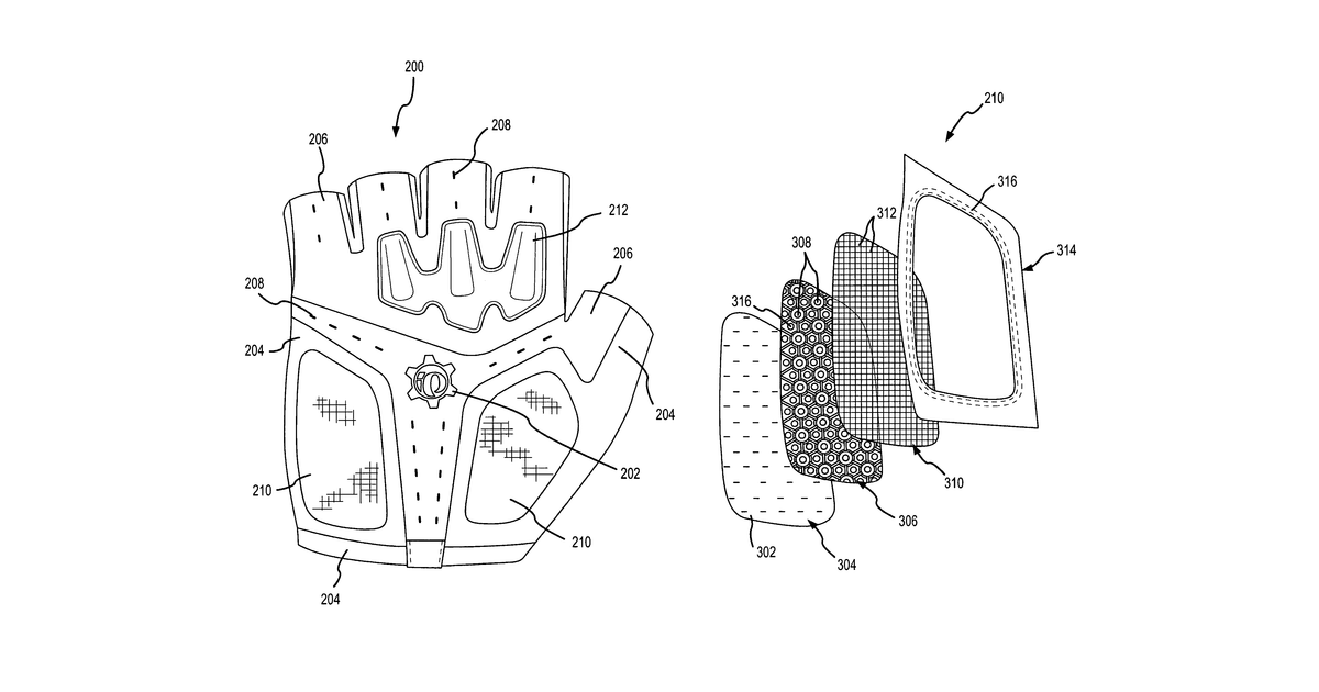 Patent drawing for Breatheable padding for cycling gloves