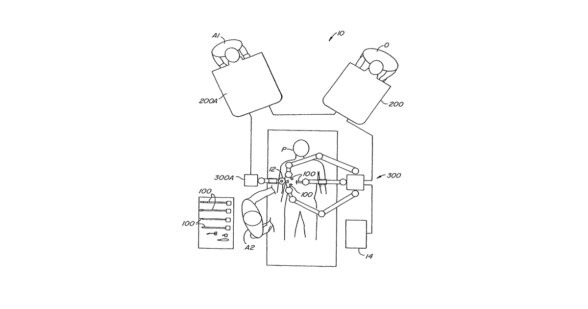 Patent drawing for Medical robotic system with operatively couplable simulator unit for surgeon training
