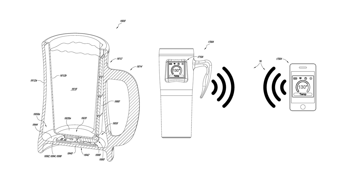 Patent drawing for Heated or cooled dishware and drinkware