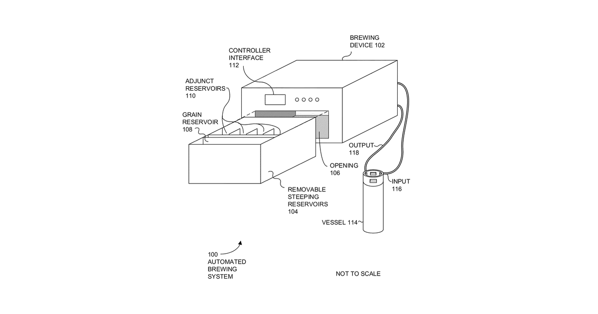 Patent drawing for Multiple flow path recirculating brewing system with removable reservoirs