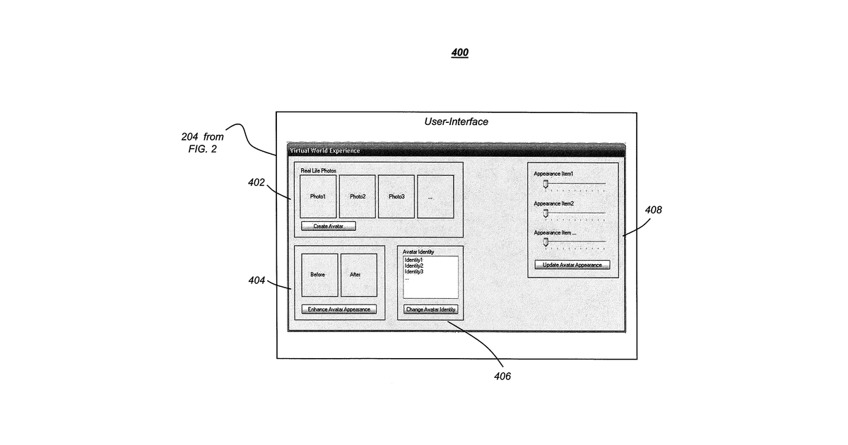 Patent drawing for Configuring a virtual world user-interface