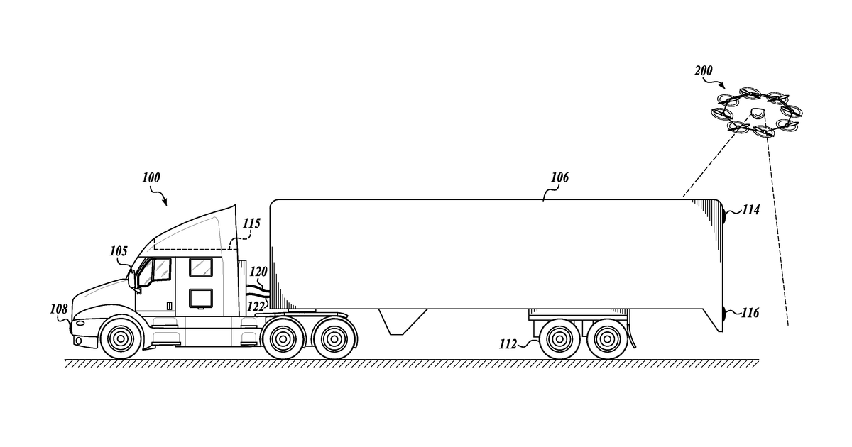 Patent drawing for Drone systems for pre-trip inspection and assisted backing