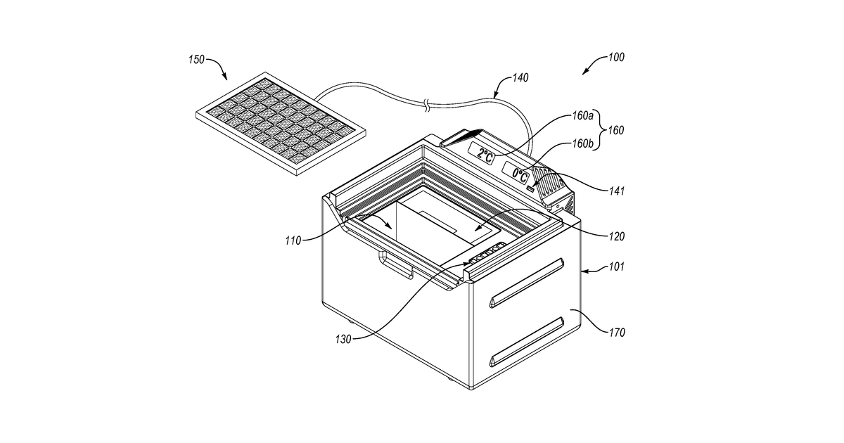 Patent drawing for Storage apparatuses and related methods for storing temperature-sensitive items
