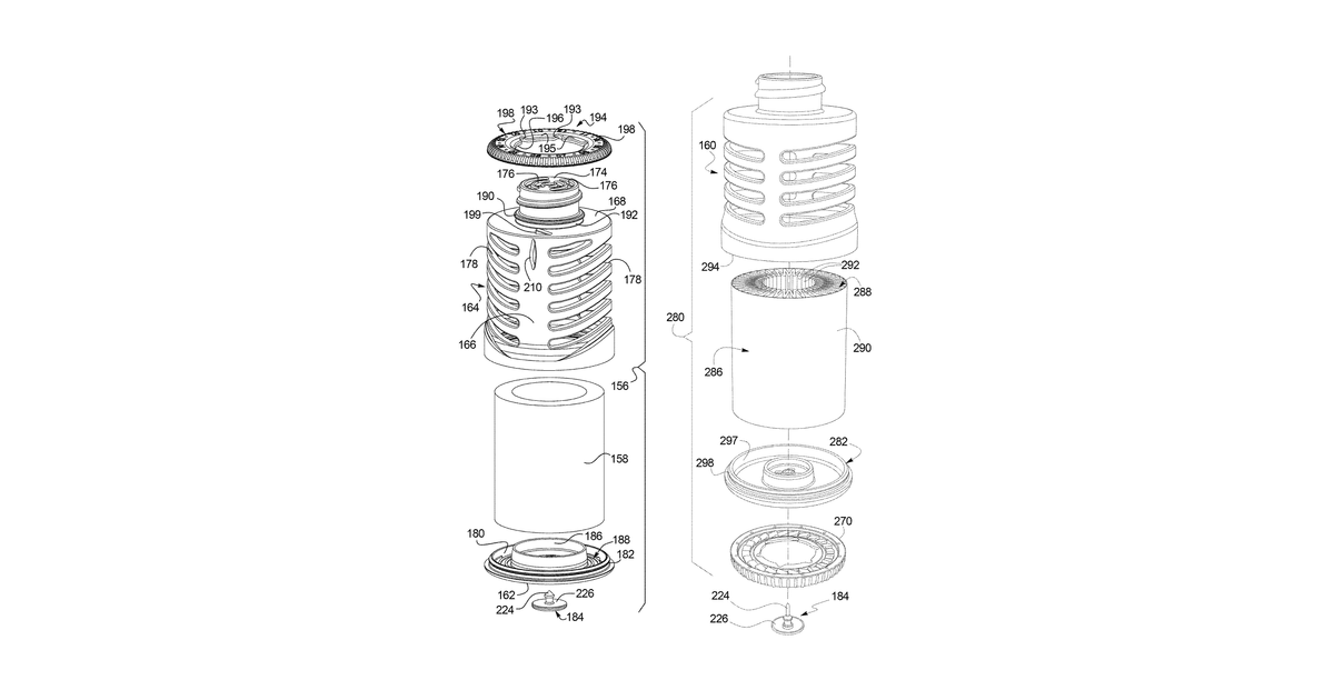 Patent drawing for Drinking container and filter assembly