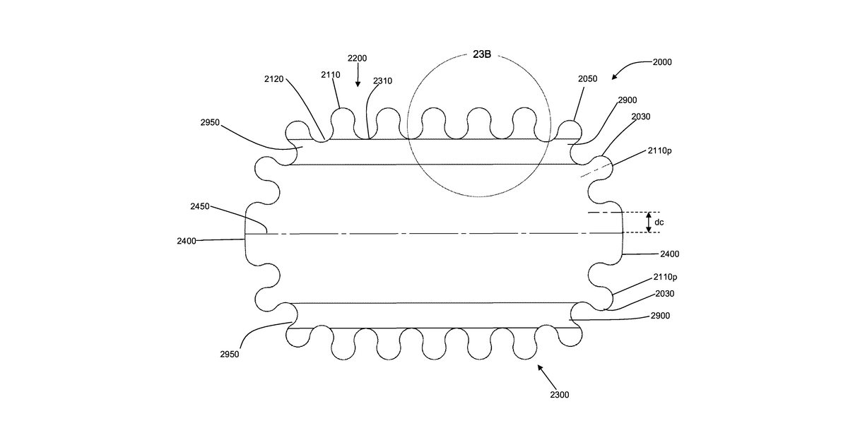 Patent drawing for Wound or skin treatment devices with variable edge geometries