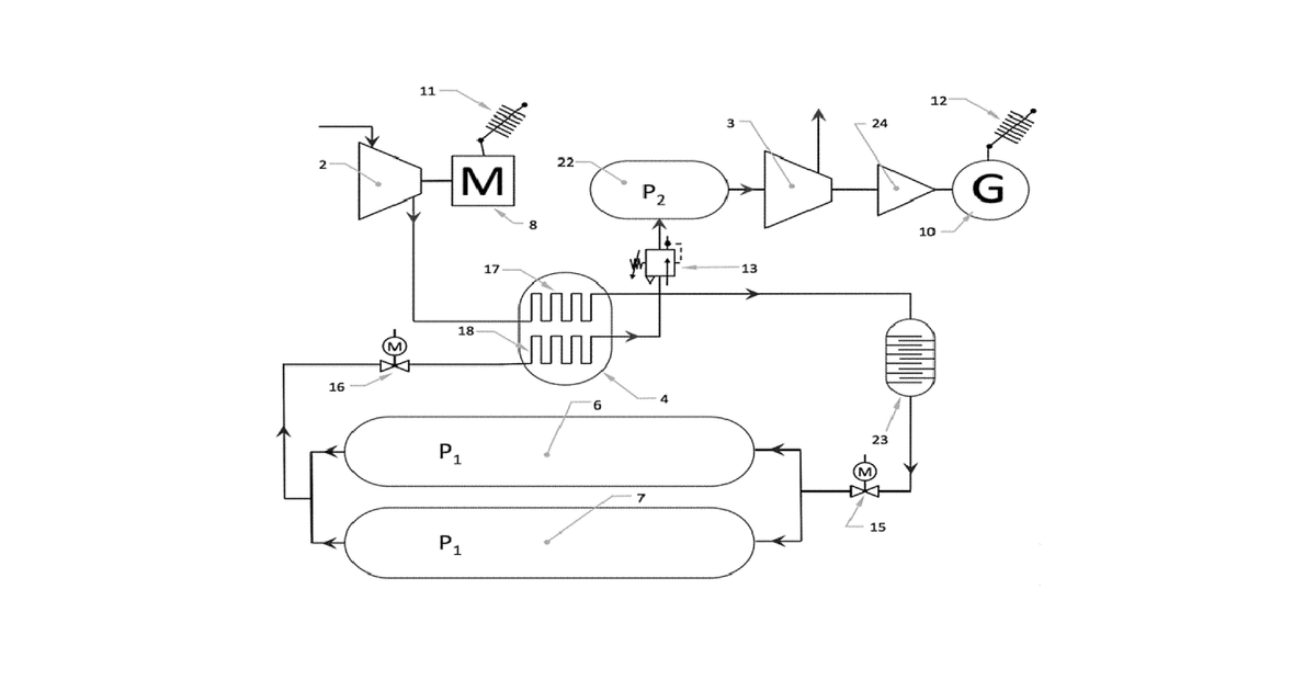 Patent drawing for Compressed air energy storage and recovery