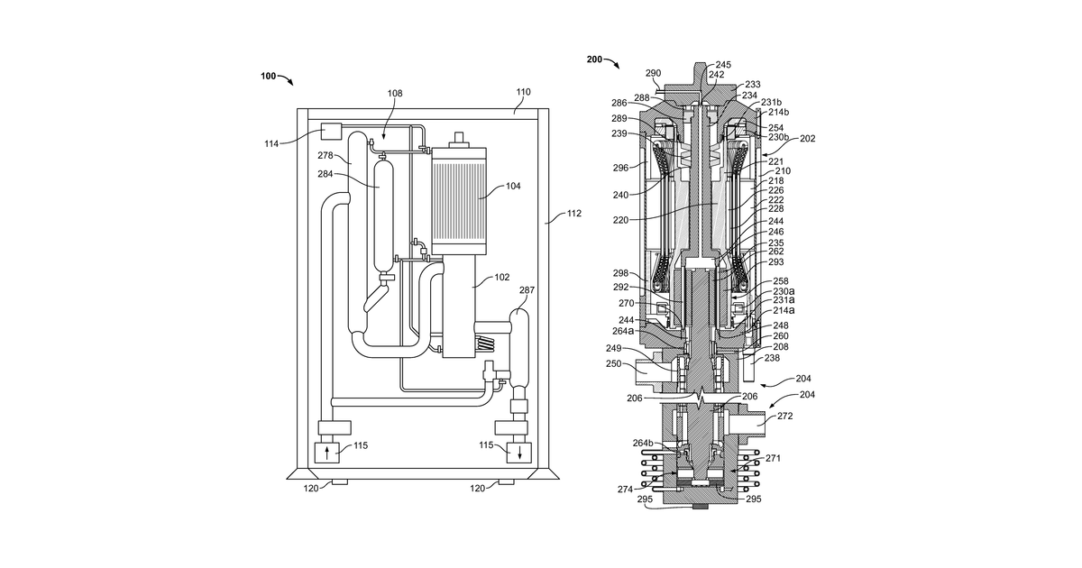 Patent drawing for Subsea compressor or pump with hermetically sealed electric motor and with magnetic coupling